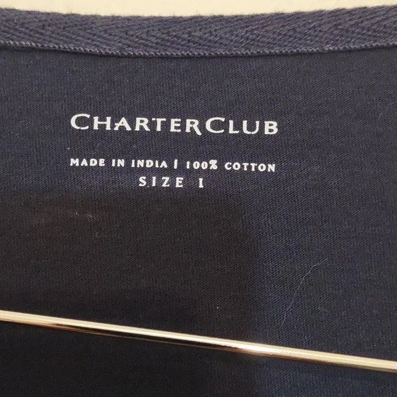 USED CHARTER CLUB 3/4 SLEEVE SHIRT NAVY BLUE SIZE L - Picture 2 of 11